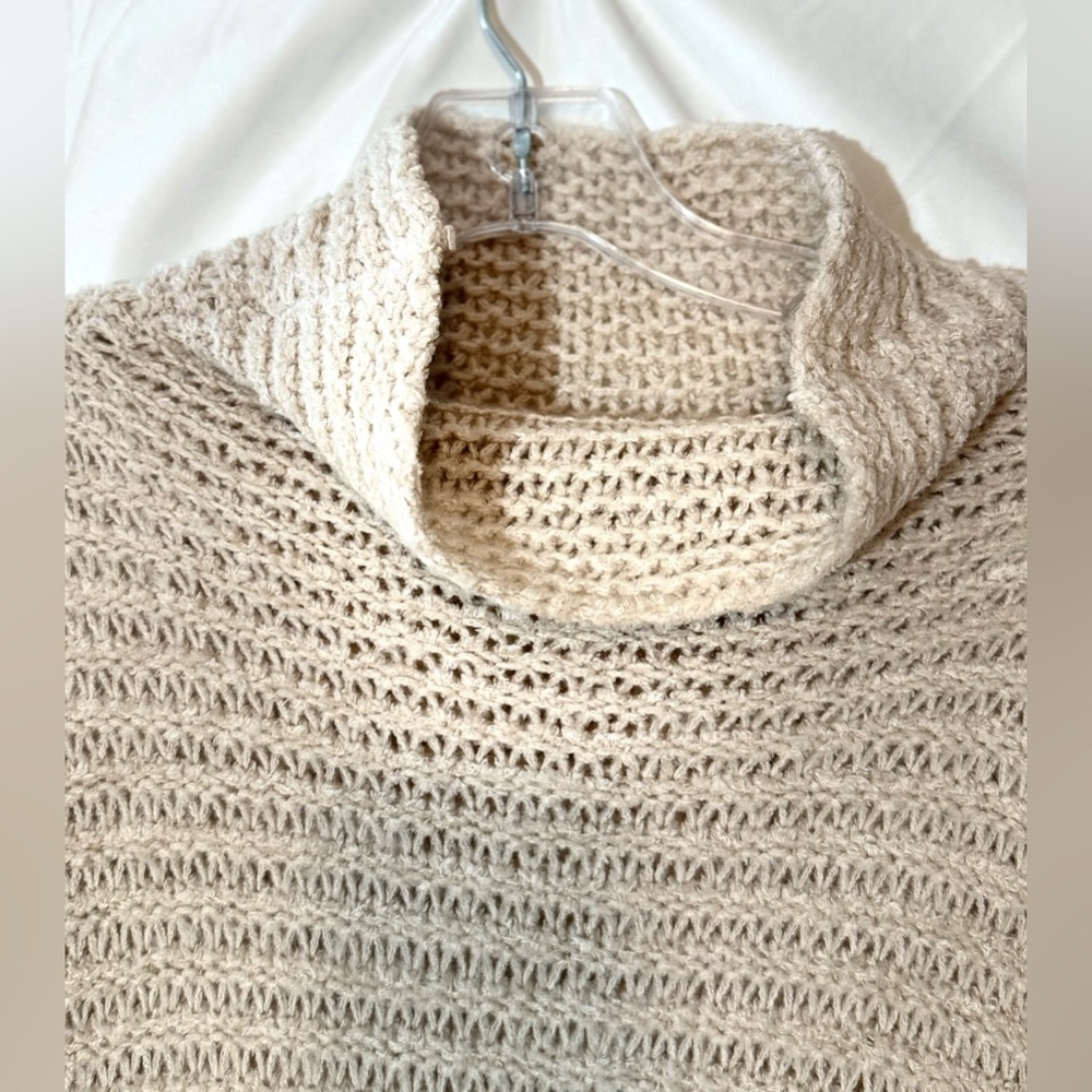 Aerie Soft Beige Open Knit Wool Blend Cowl Neck Sweater Size XS - Picture 4 of 11